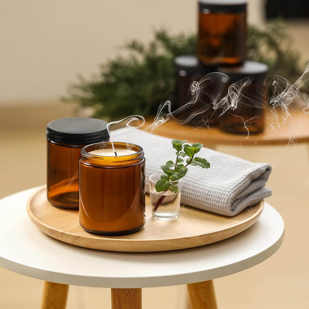 8oz Amber Glass Jars with Blac - огляд і ціна Candle Making Glass Jars