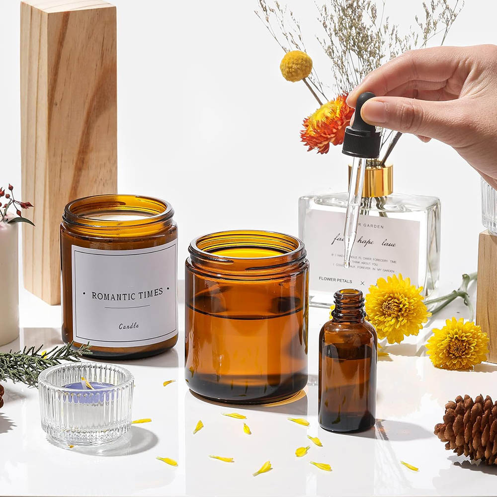 8oz Amber Glass Jars with Blac - огляд і ціна Candle Making Glass Jars